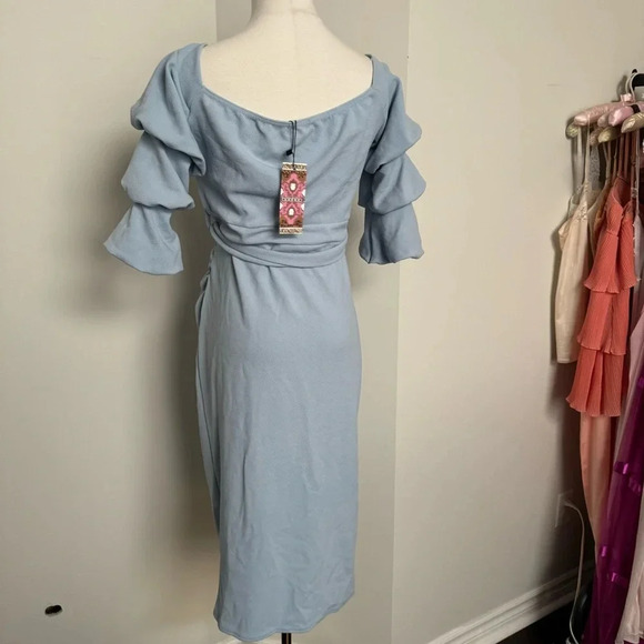 NWT Elegant Light Blue Off-Shoulder Maternity Dress 12 - Picture 4 of 6